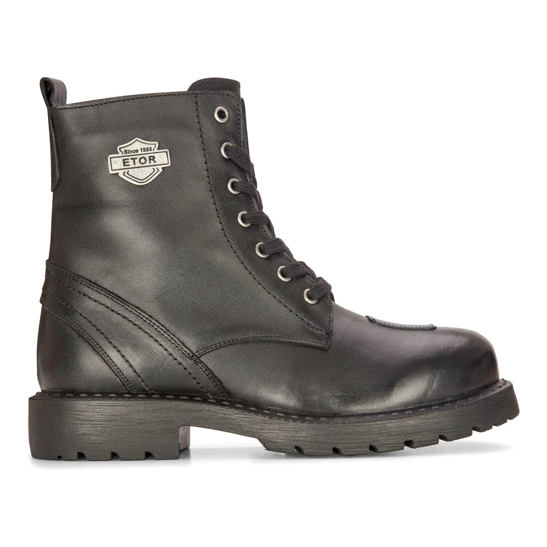 Botas masculinas de couro preto para motociclista, estilo western rock punk, com cadarço, cano curto, estilo militar.