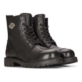 Botas masculinas de couro preto para motociclista, estilo western rock punk, com cadarço, cano curto, estilo militar.