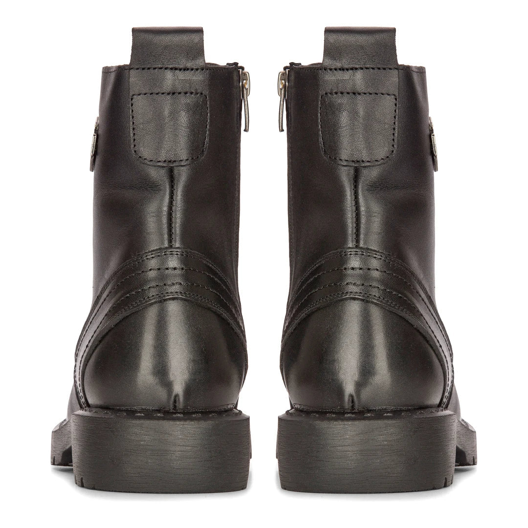 Botas masculinas de couro preto para motociclista, estilo western rock punk, com cadarço, cano curto, estilo militar.