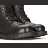 Botas masculinas de couro preto para motociclista, estilo western rock punk, com cadarço, cano curto, estilo militar.