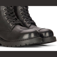 Botas masculinas de couro preto para motociclista, estilo western rock punk, com cadarço, cano curto, estilo militar.