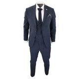 Terno masculino de 3 peças em tweed azul espinha de peixe