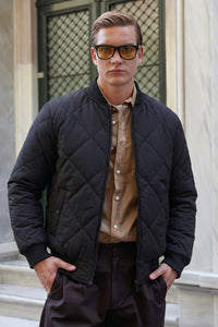 Jaqueta Bomber Reversível Masculina Preta e Bege, Leve e Acolchoada, 2 em 1