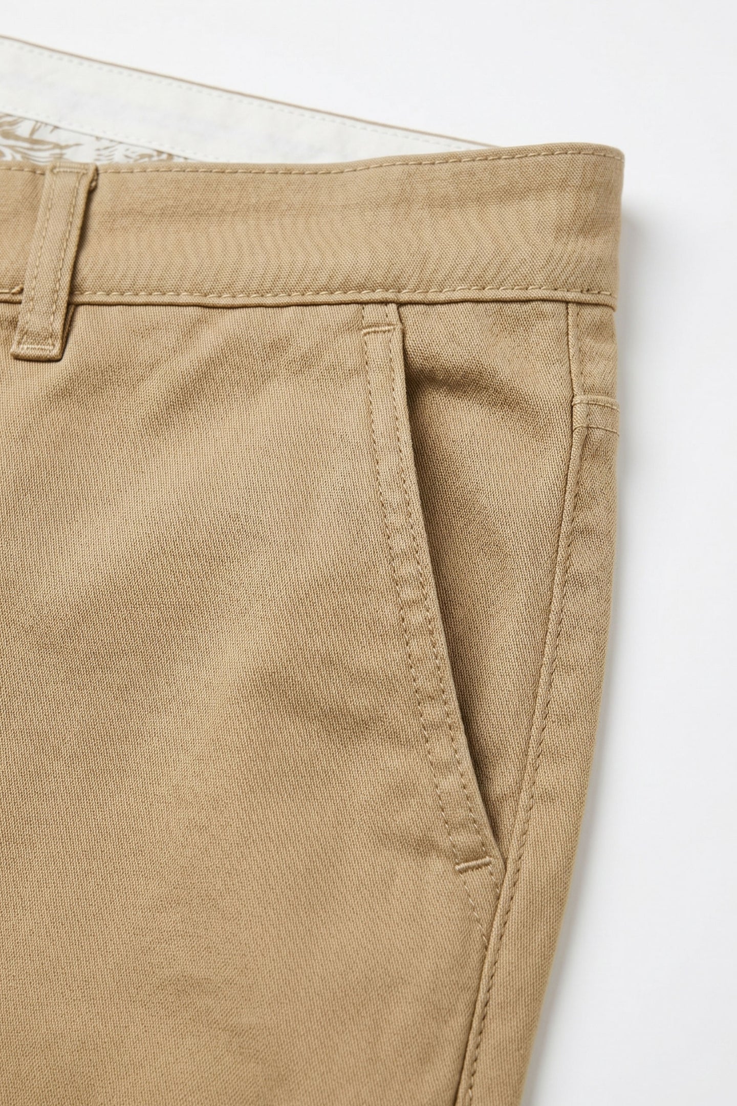 Calças chino masculinas em mistura de linho cáqui e algodão Tencel, tecido fino para o verão.