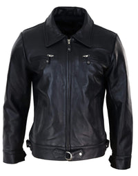 Jaqueta masculina clássica de couro preto e marrom