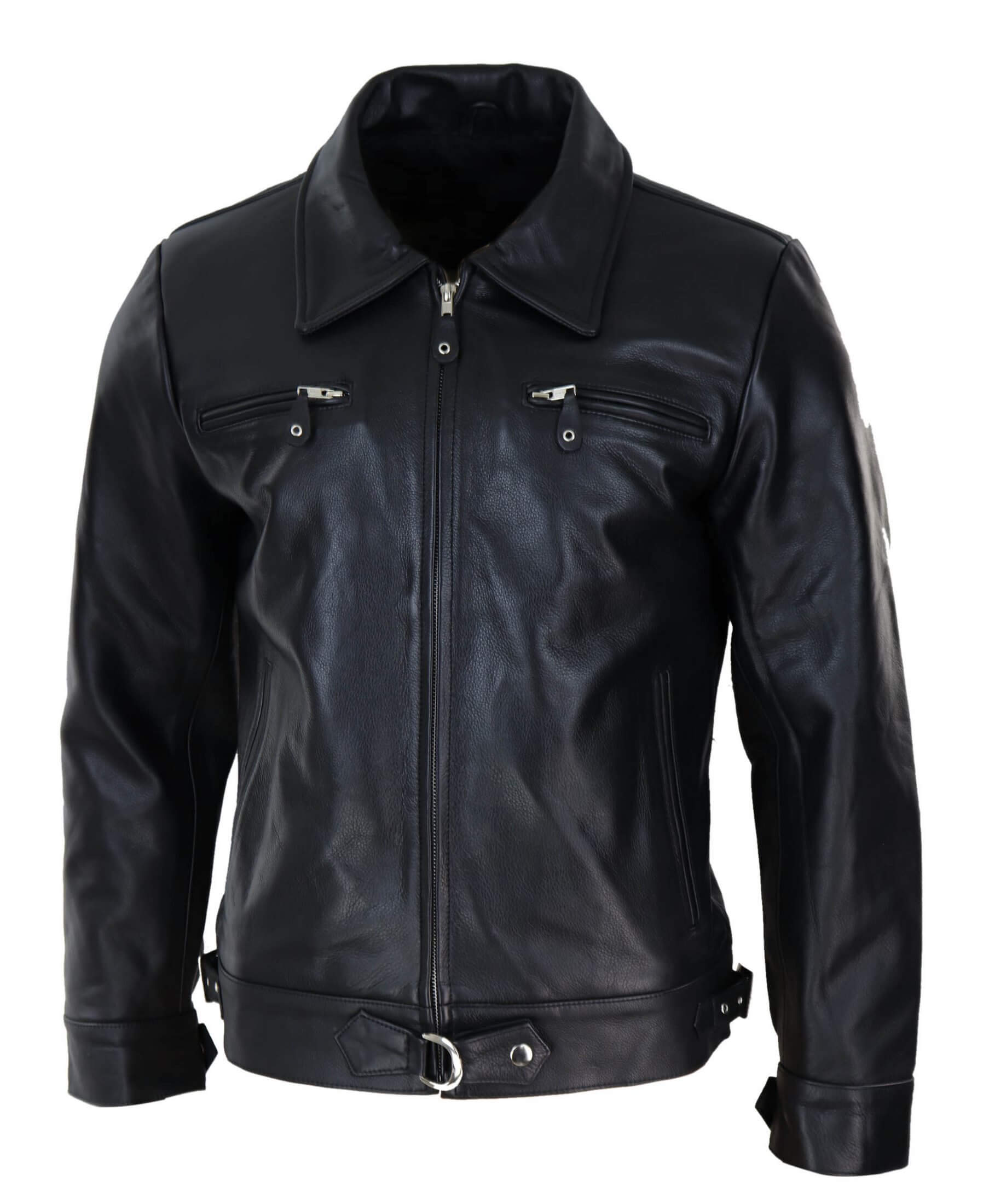 Jaqueta masculina clássica de couro preto e marrom
