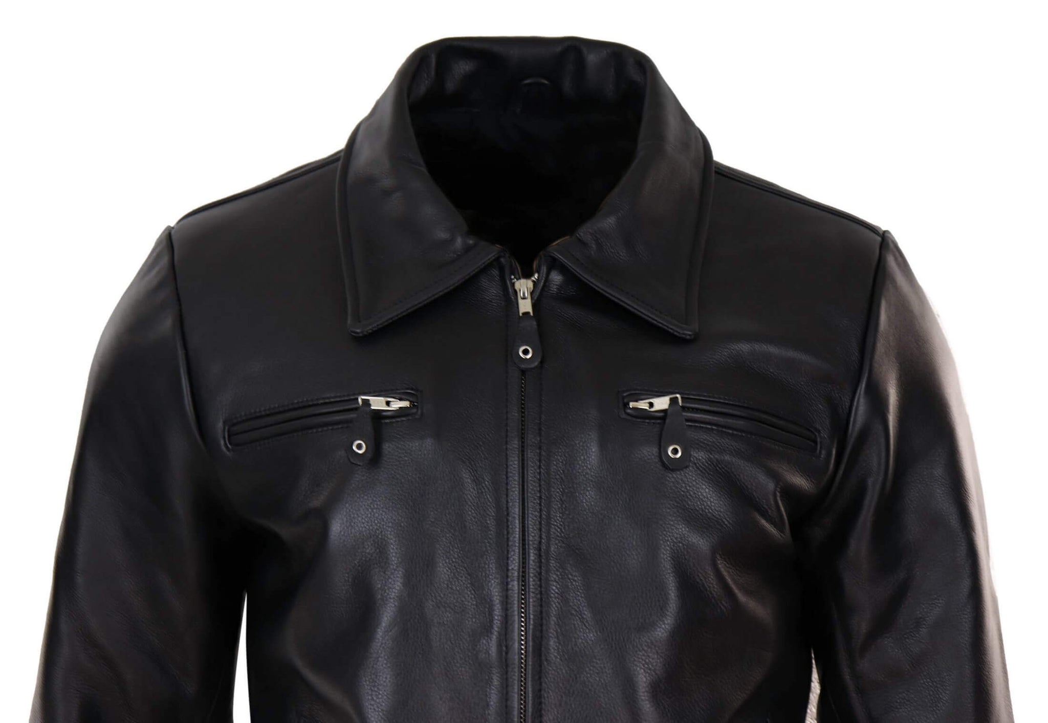 Jaqueta masculina clássica de couro preto e marrom