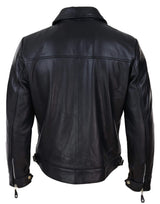 Jaqueta masculina clássica de couro preto e marrom