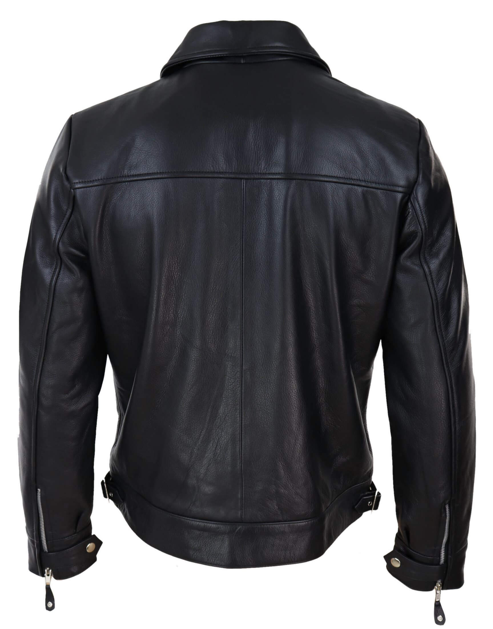 Jaqueta masculina clássica de couro preto e marrom