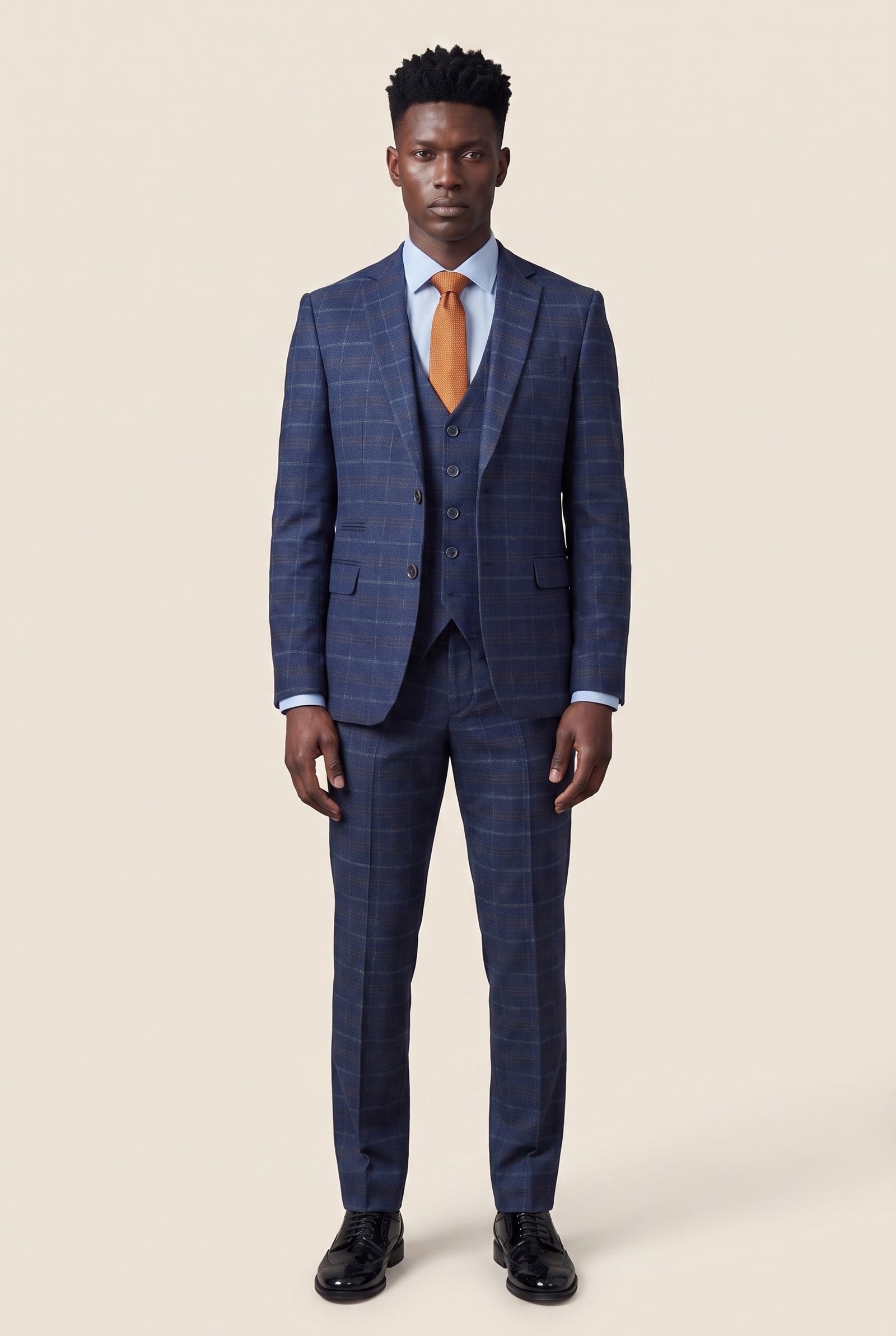 Look #979 styled with Terno masculino de três peças xadrez azul-marinho - Paul Andrew Kenneth