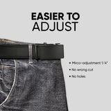 Cinto masculino de couro preto com catraca para calças jeans e sociais, 35 mm, ajustável a qualquer tamanho.