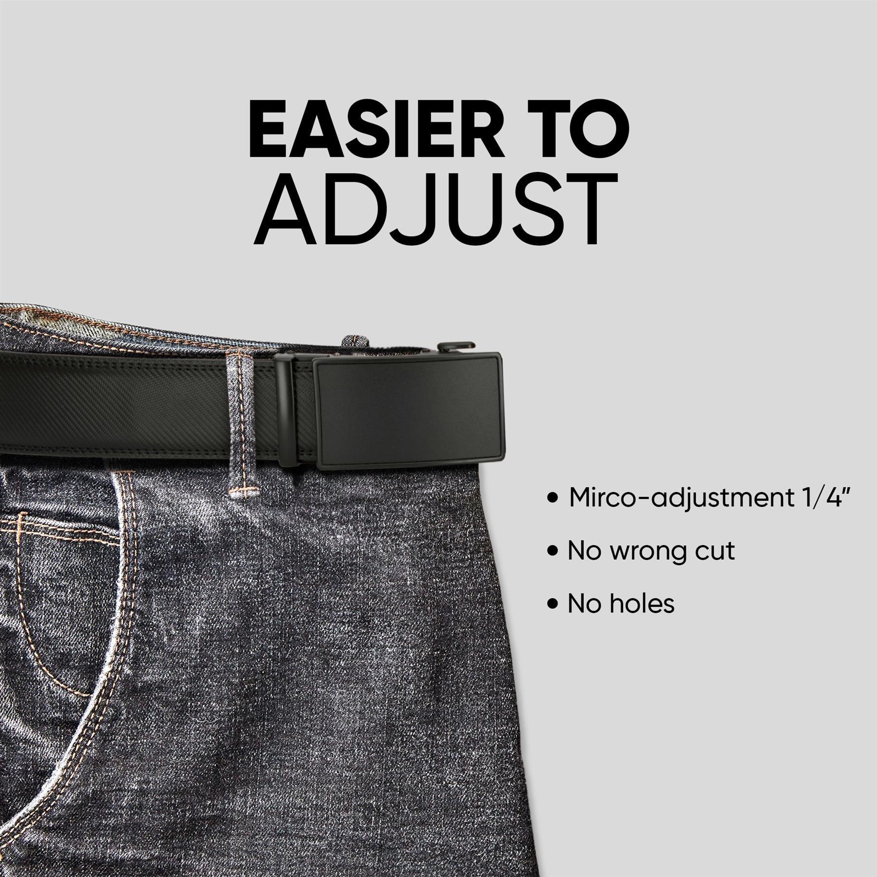 Cinto masculino de couro preto com catraca para calças jeans e sociais, 35 mm, ajustável a qualquer tamanho.