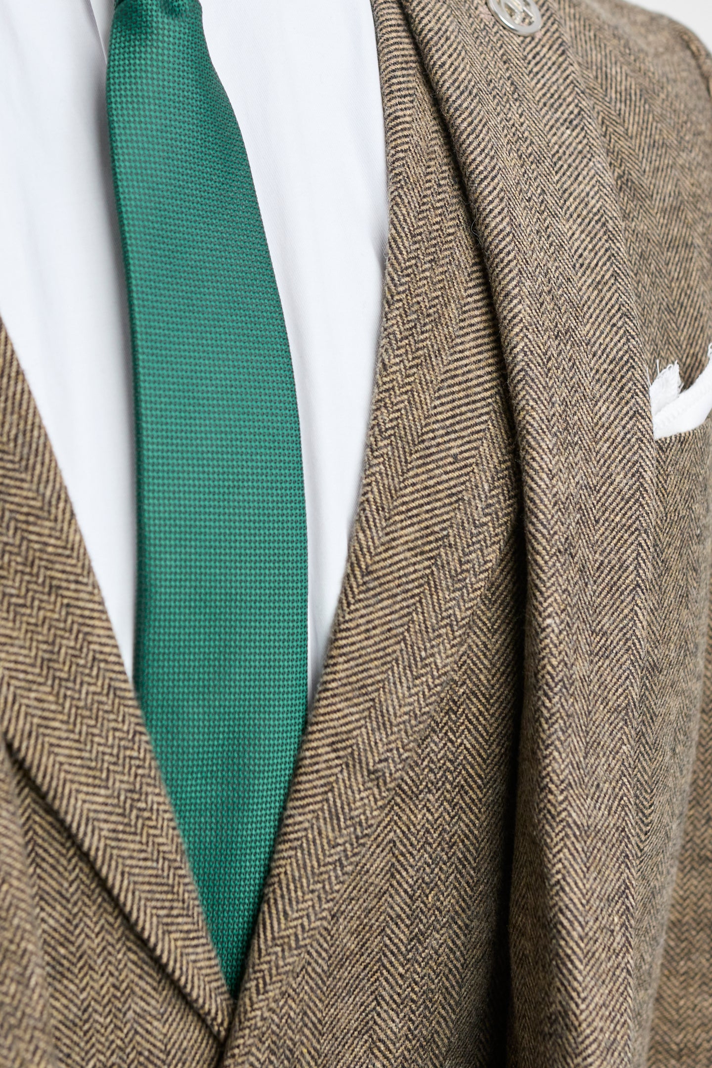 Terno de 3 peças em tweed espinha de peixe marrom-carvalho