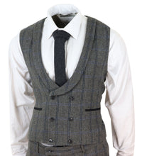 Terno de tweed de três peças com estampa xadrez cinza