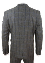 Terno de tweed de três peças com estampa xadrez cinza