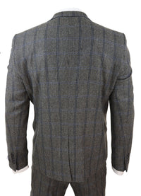 Terno de tweed de três peças com estampa xadrez cinza