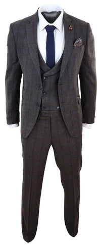 Terno de tweed xadrez marrom de 3 peças