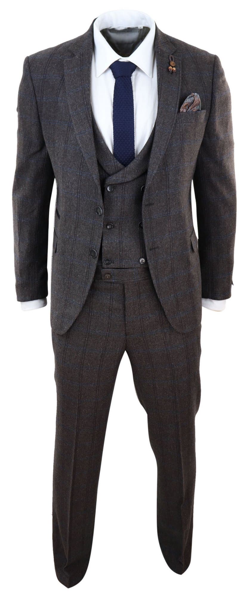 Terno de tweed xadrez marrom de 3 peças