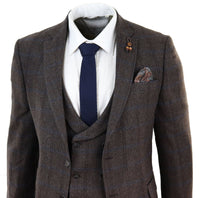 Terno de tweed xadrez marrom de 3 peças