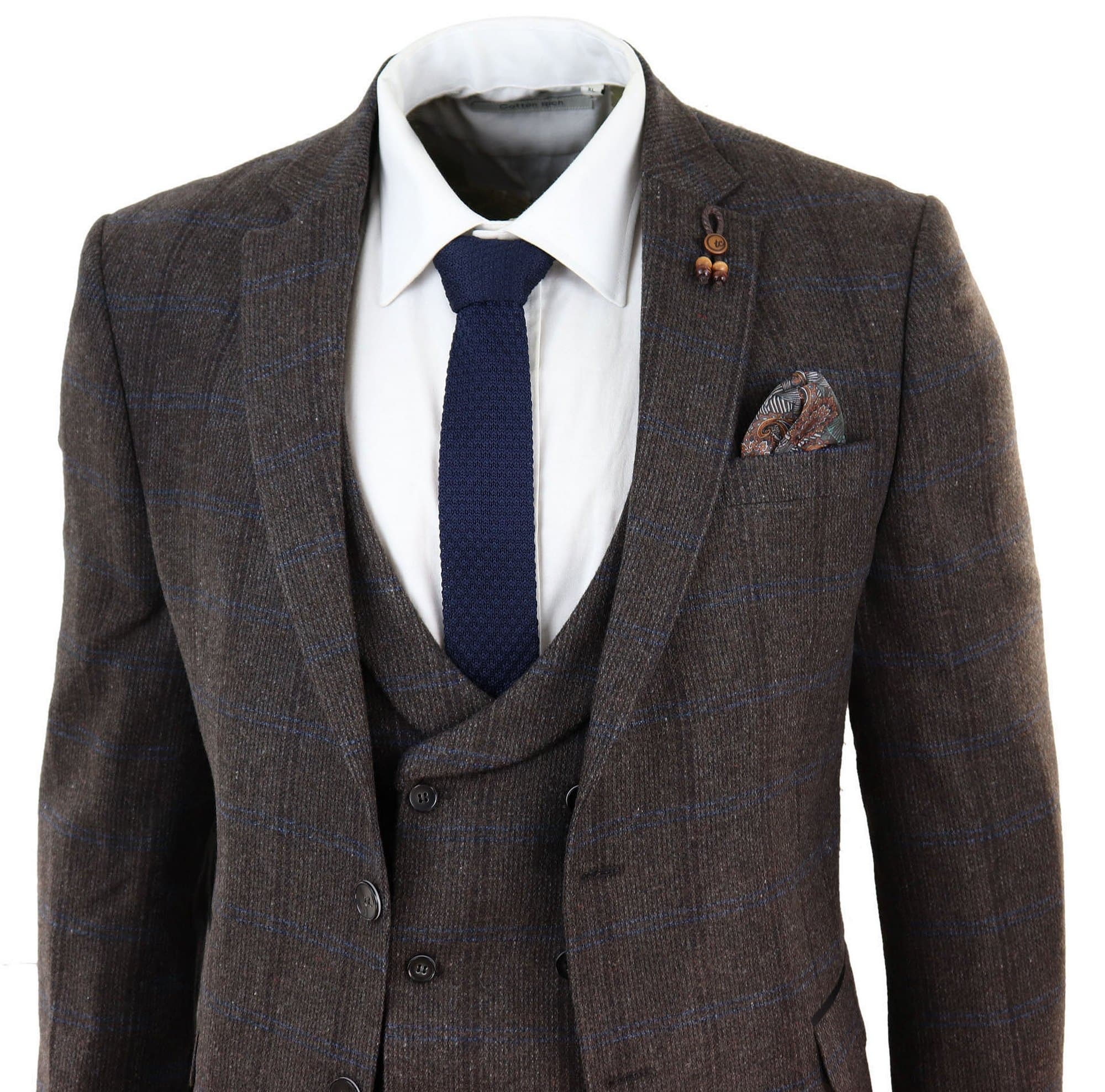 Terno de tweed xadrez marrom de 3 peças
