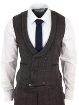 Terno de tweed xadrez marrom de 3 peças
