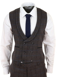 Terno de tweed xadrez marrom de 3 peças