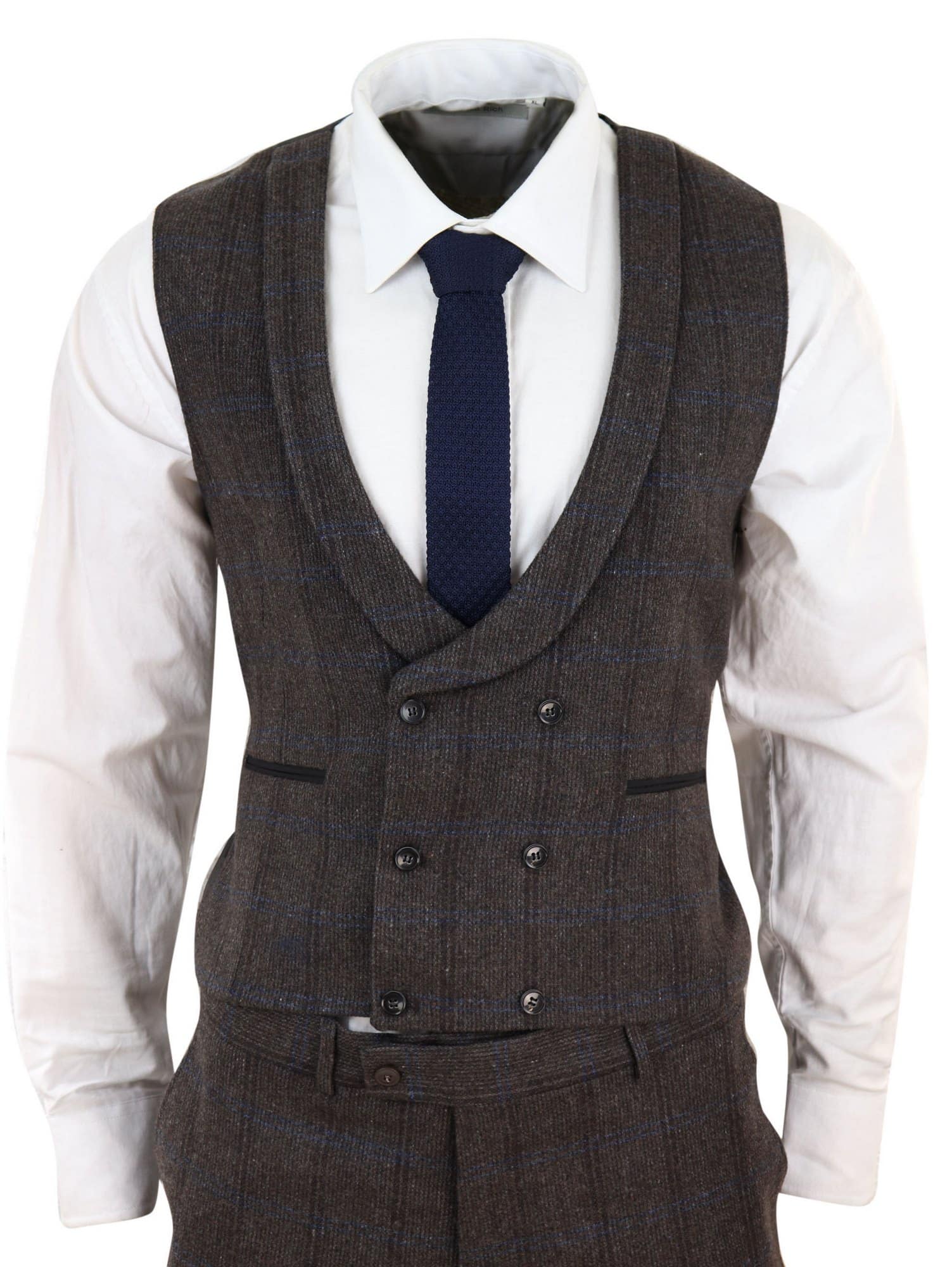 Terno de tweed xadrez marrom de 3 peças