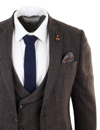 Terno de tweed xadrez marrom de 3 peças