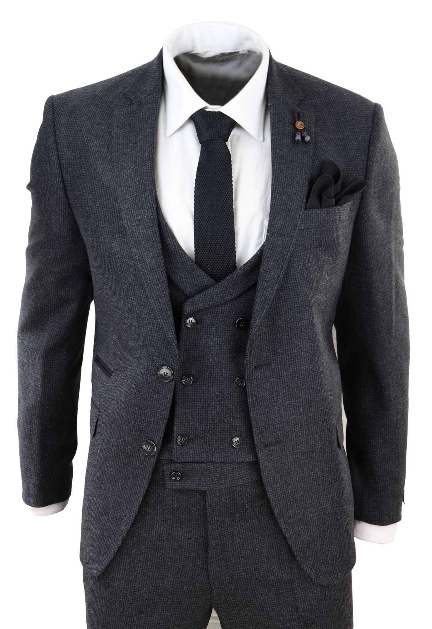 Terno de tweed cinza escuro de 3 peças