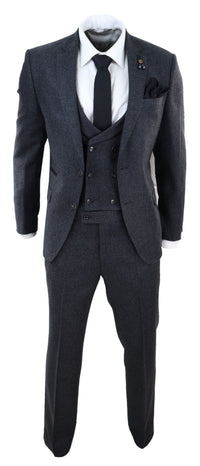 Terno de tweed cinza escuro de 3 peças