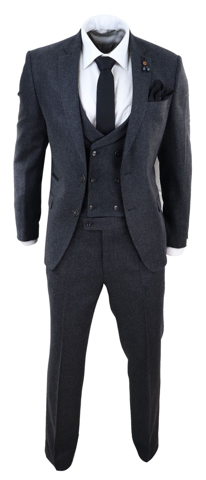 Terno de tweed cinza escuro de 3 peças
