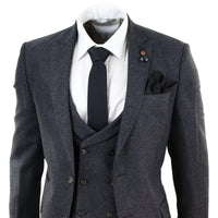 Terno de tweed cinza escuro de 3 peças