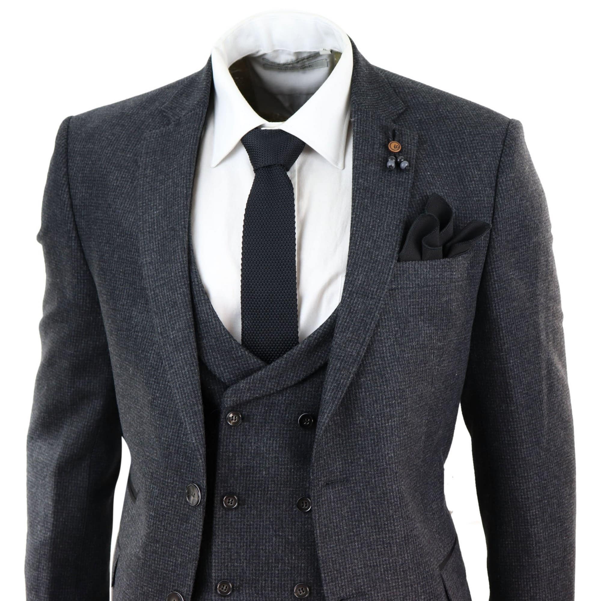 Terno de tweed cinza escuro de 3 peças
