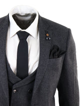Terno de tweed cinza escuro de 3 peças