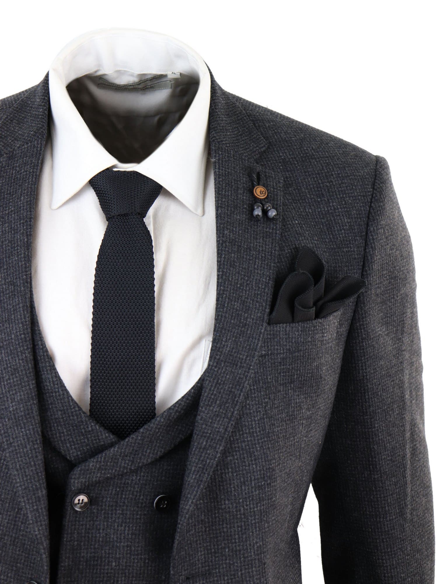 Terno de tweed cinza escuro de 3 peças