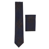 281 - Gravata e lenço de bolso masculinos em lã tweed azul espinha de peixe, 5 cm (2")