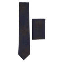 281 - Gravata e lenço de bolso masculinos em lã tweed azul espinha de peixe, 5 cm (2")