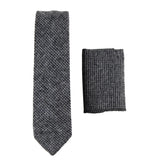 281 - Gravata e lenço de bolso masculinos em lã tweed cinza espinha de peixe, 5 cm (2")