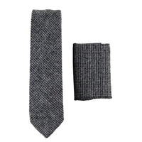 281 - Gravata e lenço de bolso masculinos em lã tweed cinza espinha de peixe, 5 cm (2")