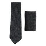 281 - Gravata e lenço de bolso masculinos em lã tweed espinha de peixe cor carvão, 5 cm (2")