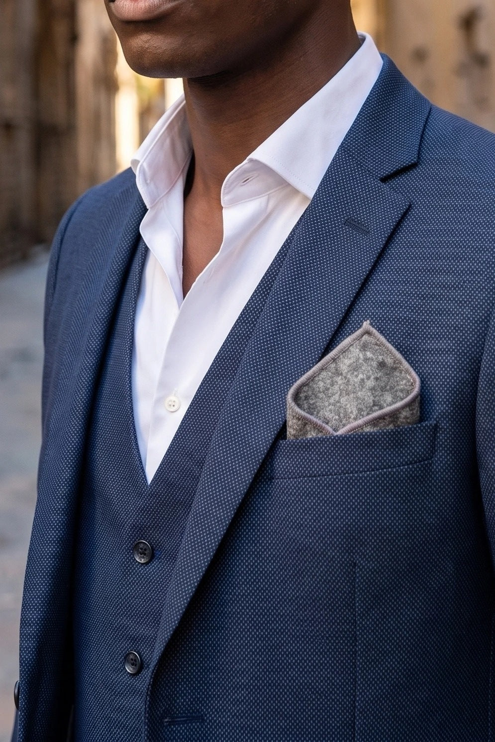 Lenço de bolso masculino em tweed cinza