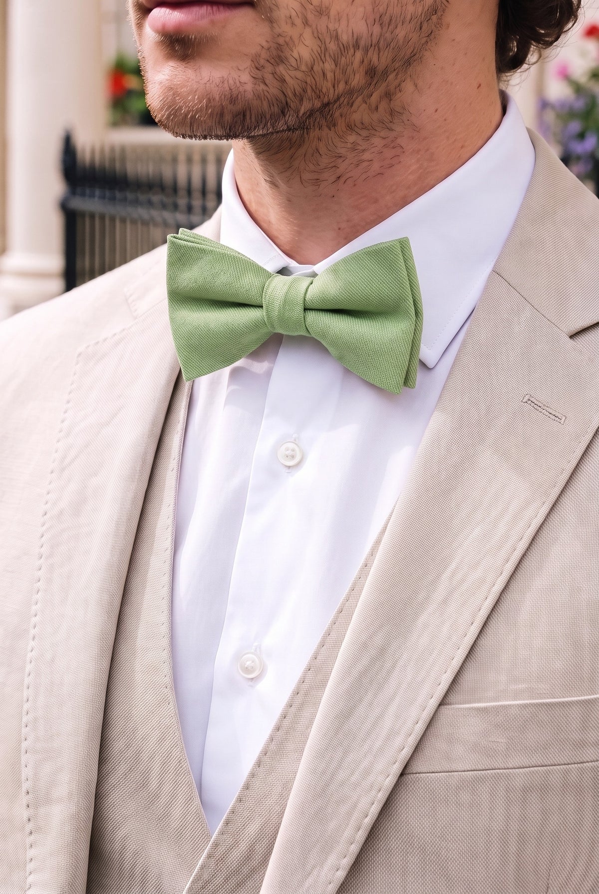 Gravata borboleta masculina verde sálvia