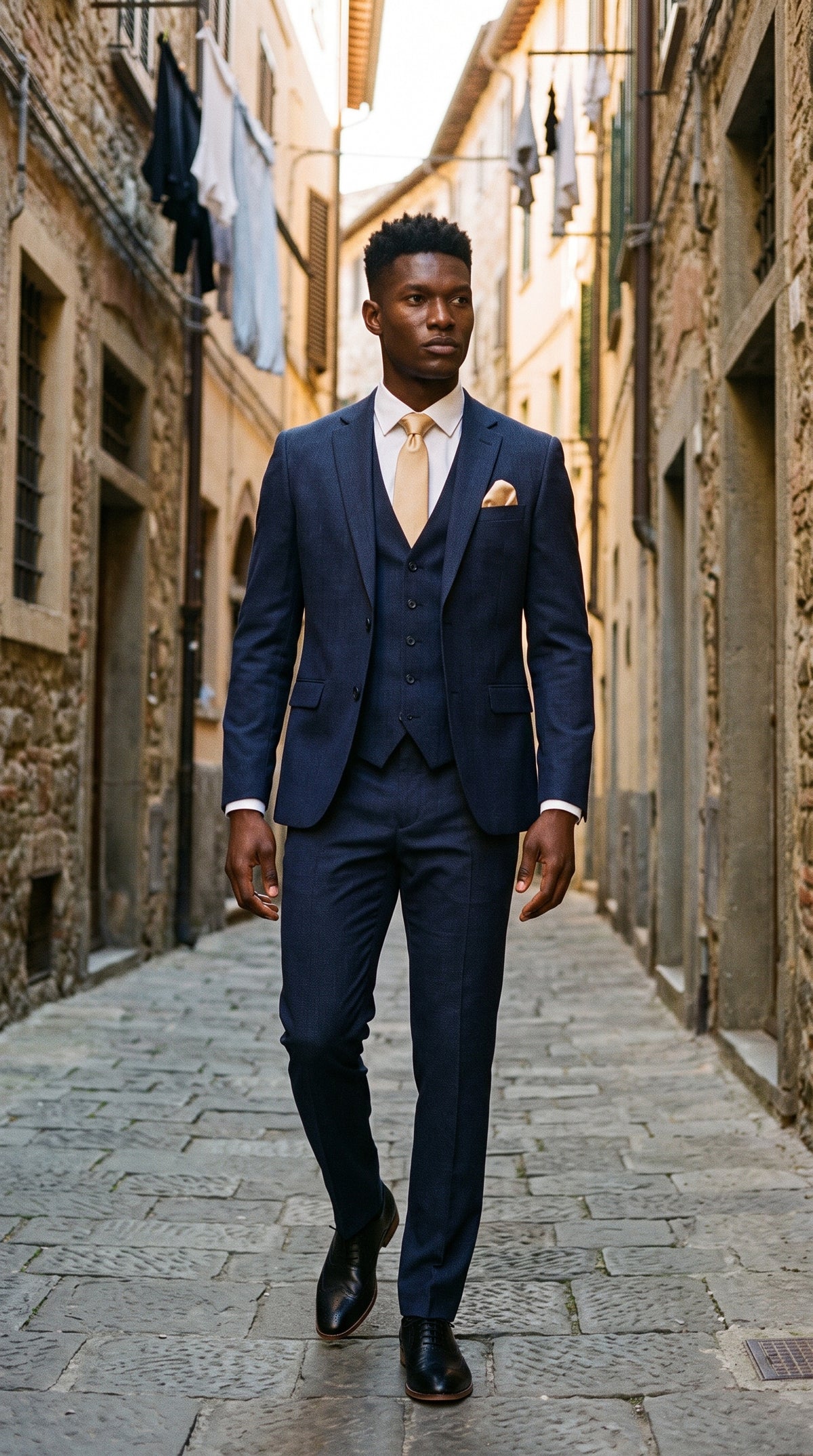 Look #821 styled with Malibu - Terno masculino azul-marinho de 3 peças com corte sob medida