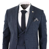 Terno masculino de 3 peças em tweed azul espinha de peixe