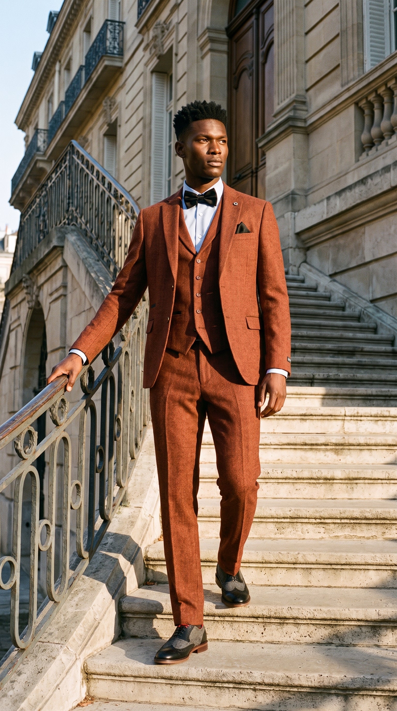 Look #279 styled with Terno de 3 peças em tweed espinha de peixe ferrugem