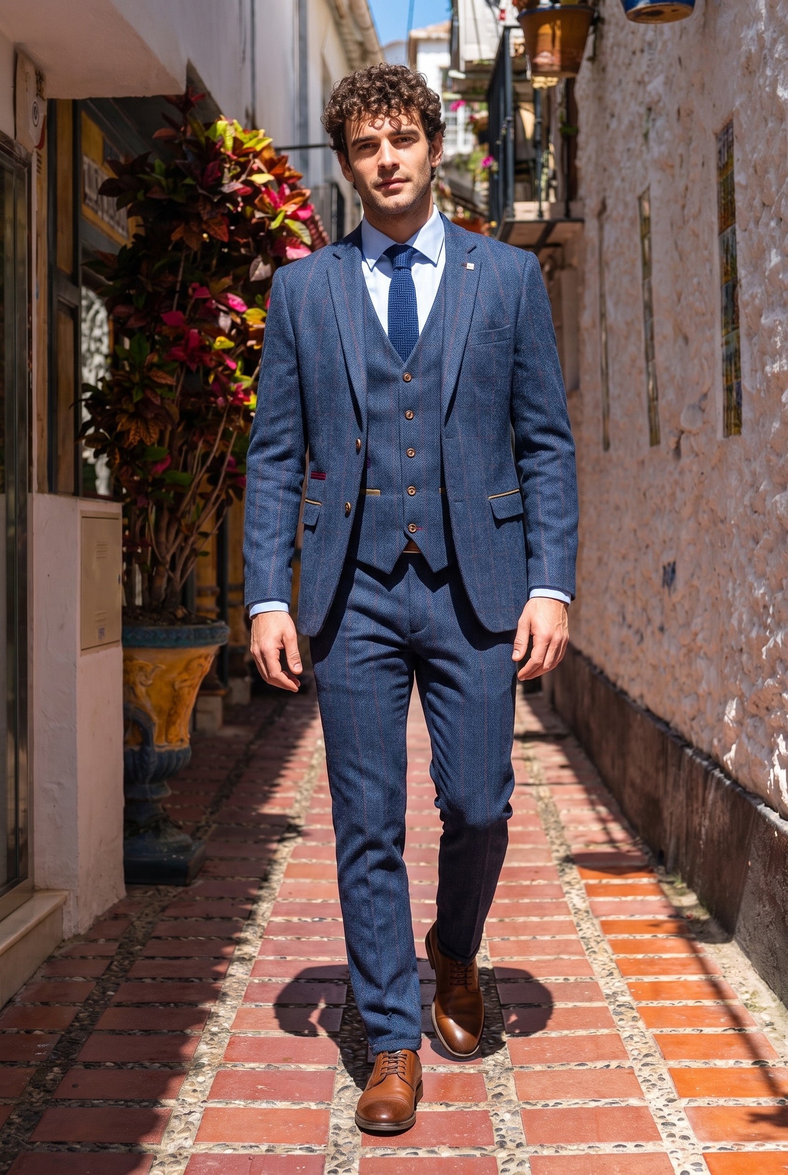 Look #986 styled with Terno masculino Scott azul de tweed xadrez de 3 peças
