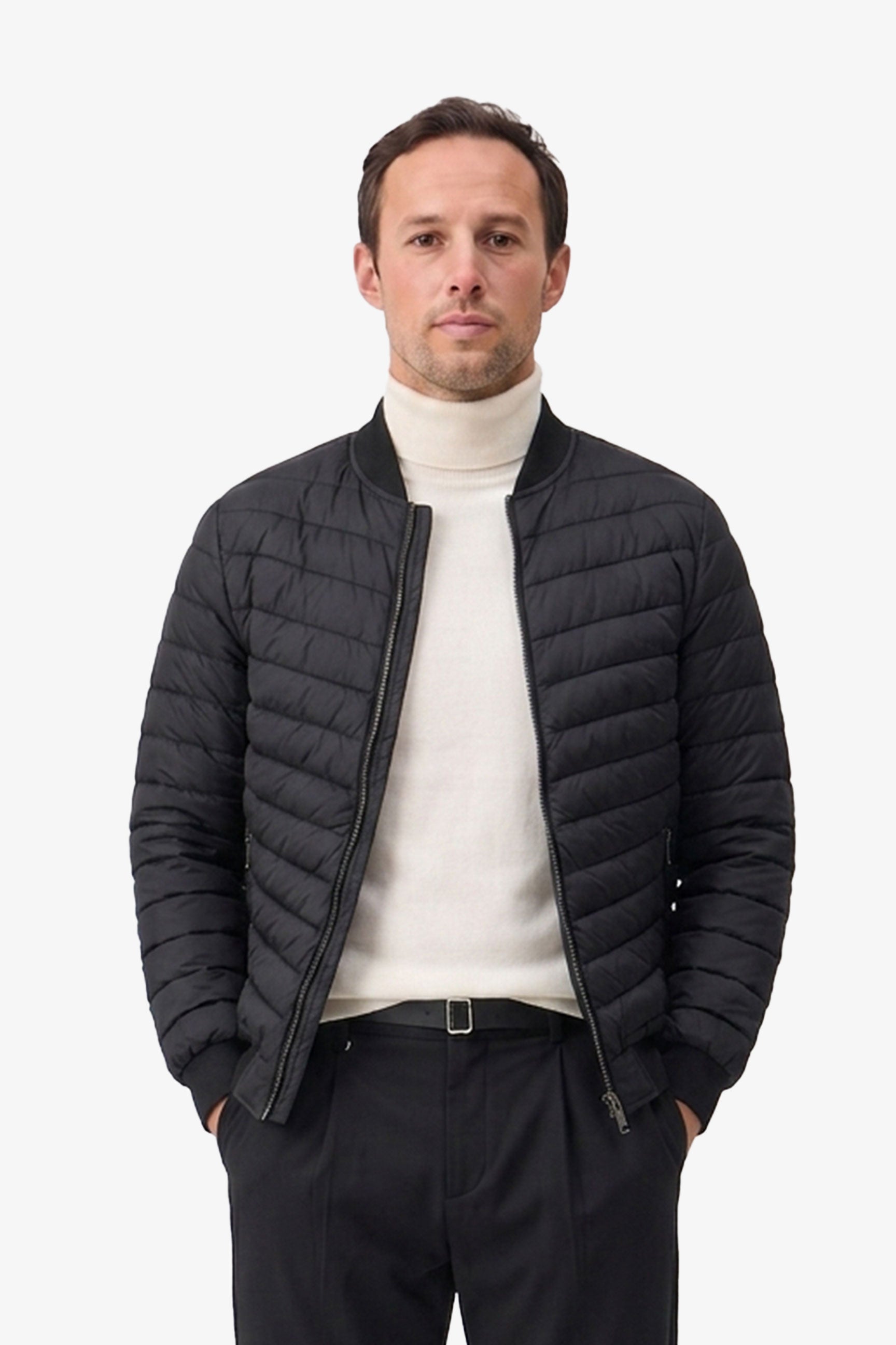 Jaqueta Bomber Masculina Preta Acolchoada Leve com Zíper