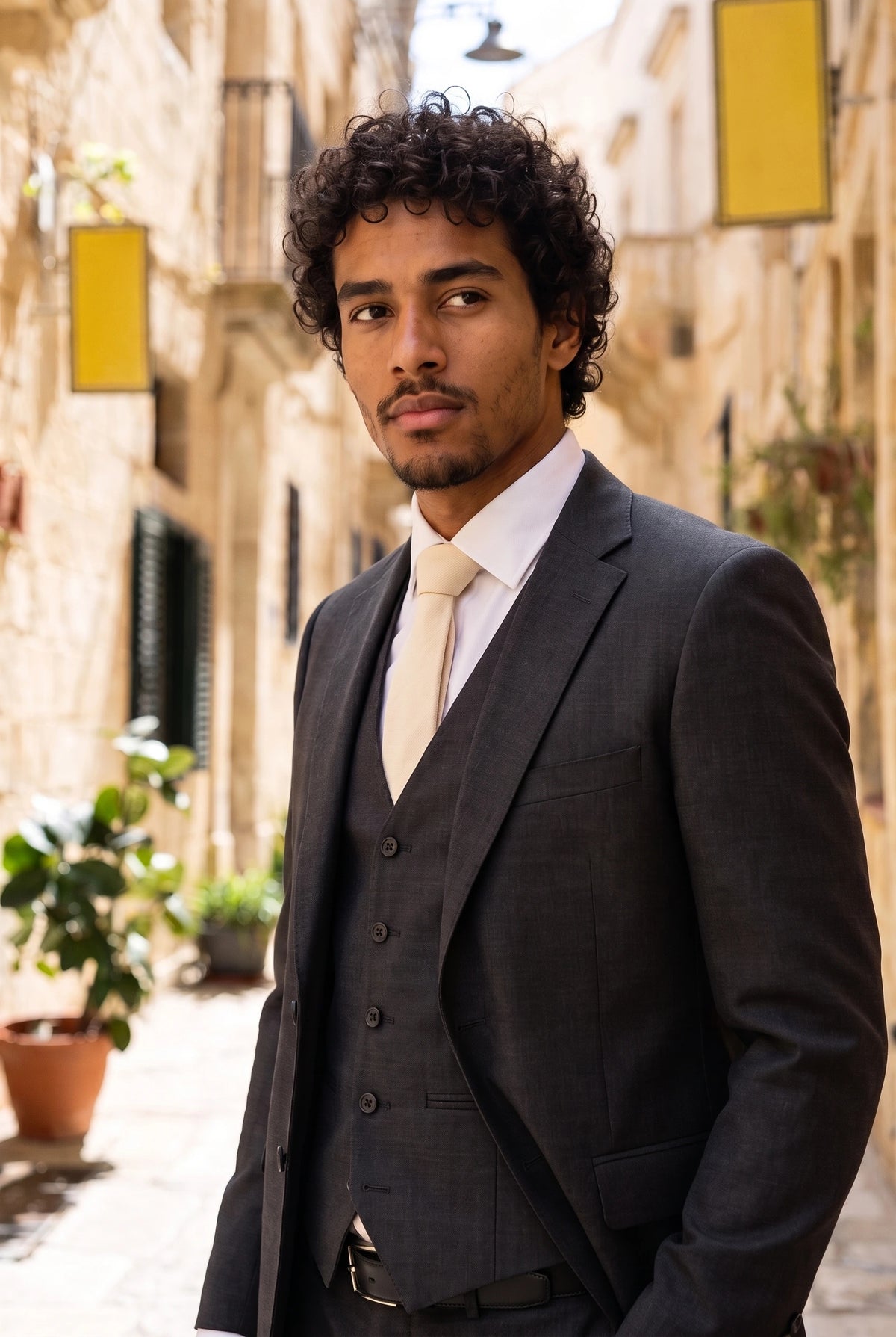 Gravata masculina creme com acabamento em camurça.