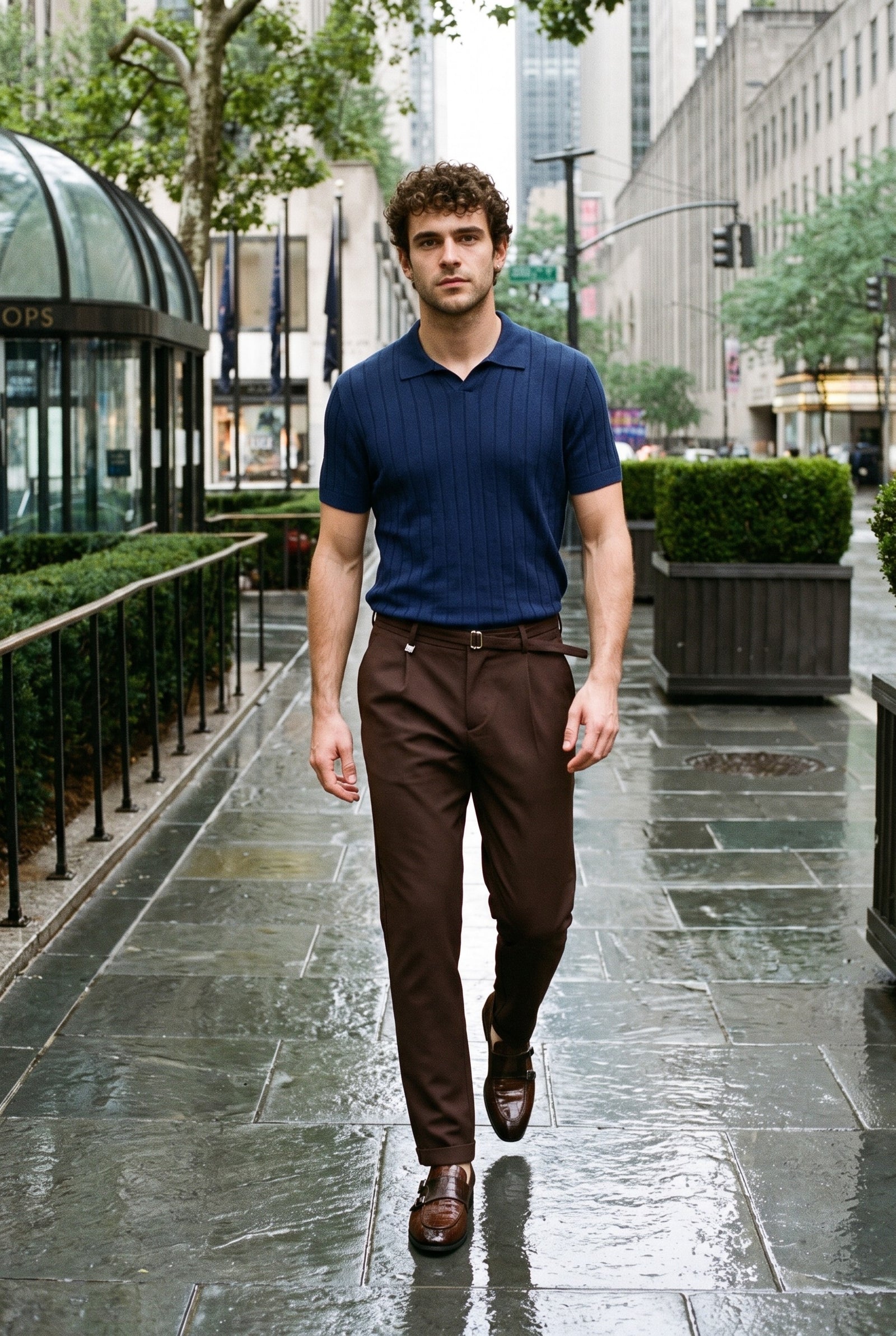 Look #907 styled with Camisa polo masculina azul marinho com textura canelada