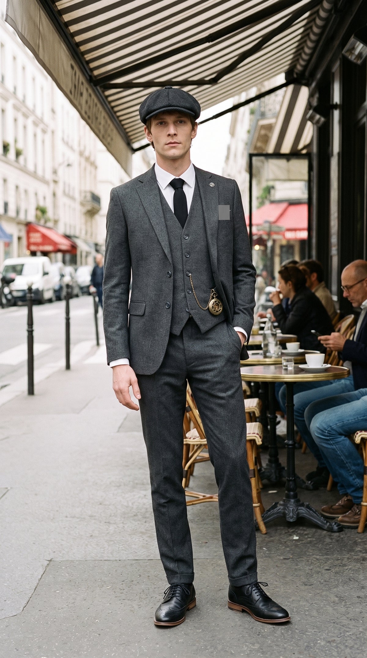 Look #831 styled with Terno masculino cinza de lã estilo Peaky Blinders dos anos 1920